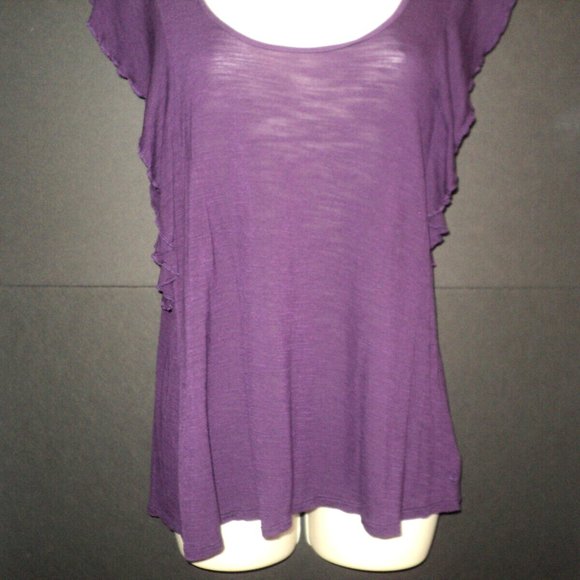 American Eagle Outfitters Festival T Women's Size M Purple Flutter Sleeves - Picture 2 of 4